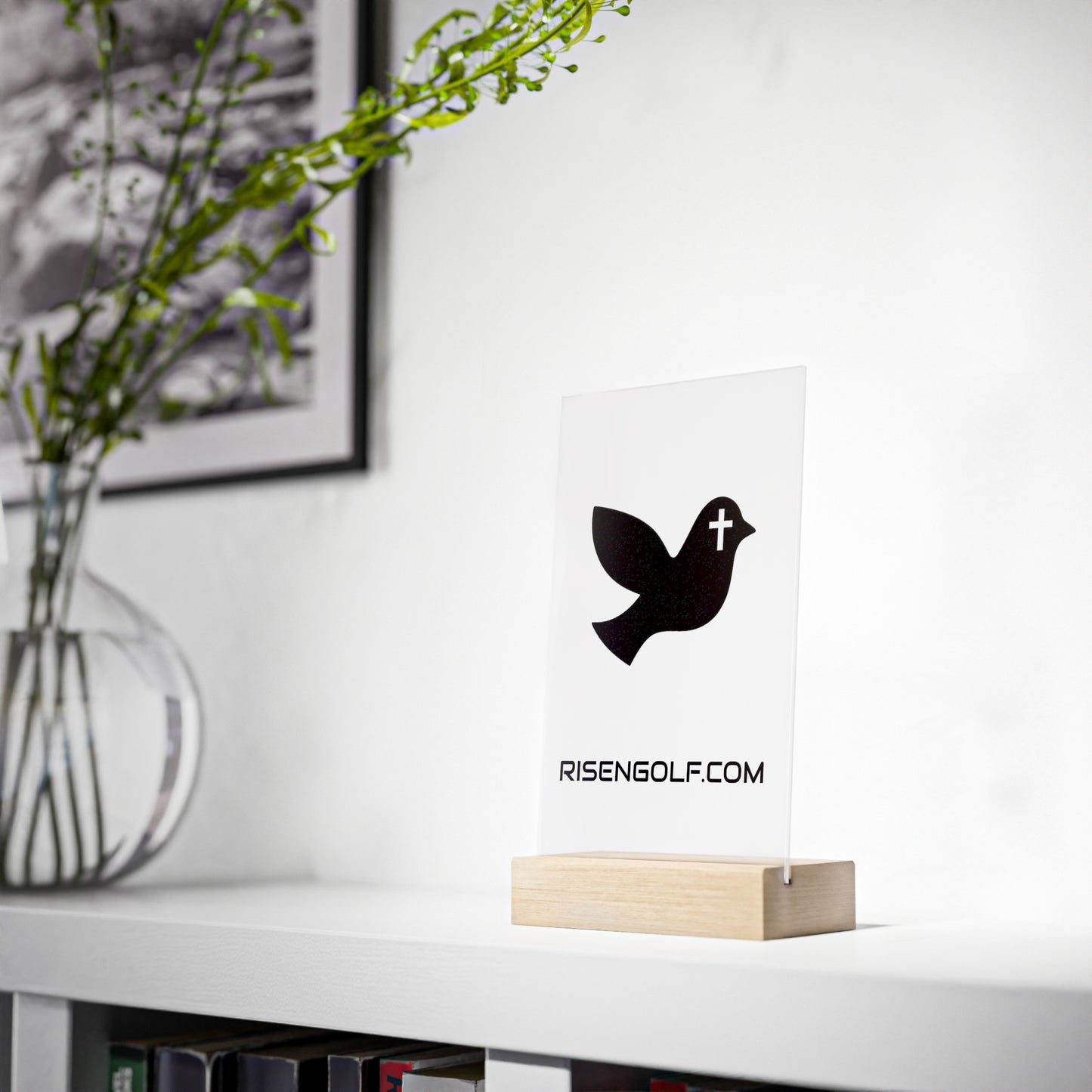 Risen Golf Acrylic Desk Sign with Wooden Stand